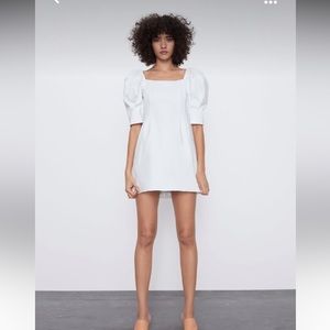 Zara white puff sleeve denim mini dress, ECU